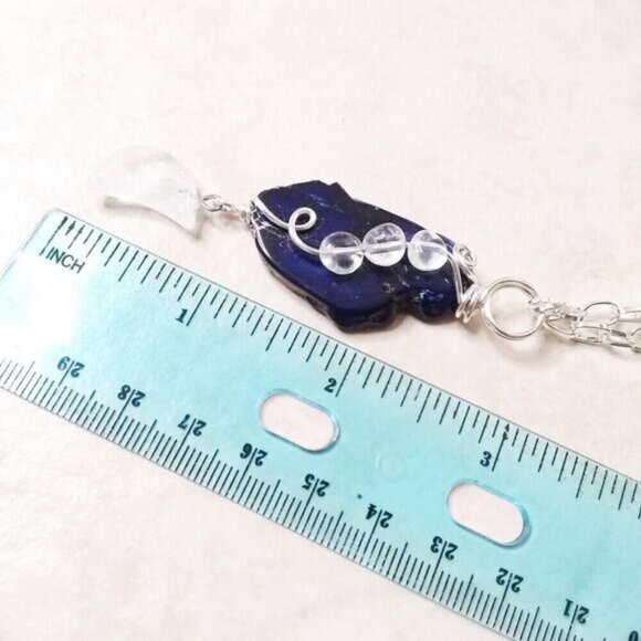 Dark Blue Sea Sediment Jasper & Quartz Drops + Quartz Moon Goddess Necklace - Picture 6 of 7